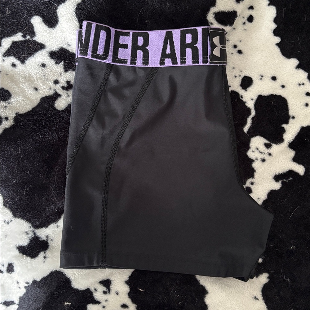 Under Armour Black Bike Shorts with Purple Waistband - Picture 4 of 4